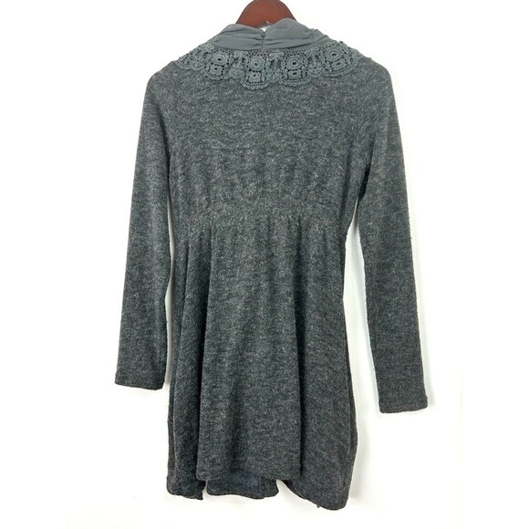 Areve Women Gray Ruffle Bow Lace Trim Longline Boho Cardigan Sweater Sz S 1110H3 - Picture 10 of 11